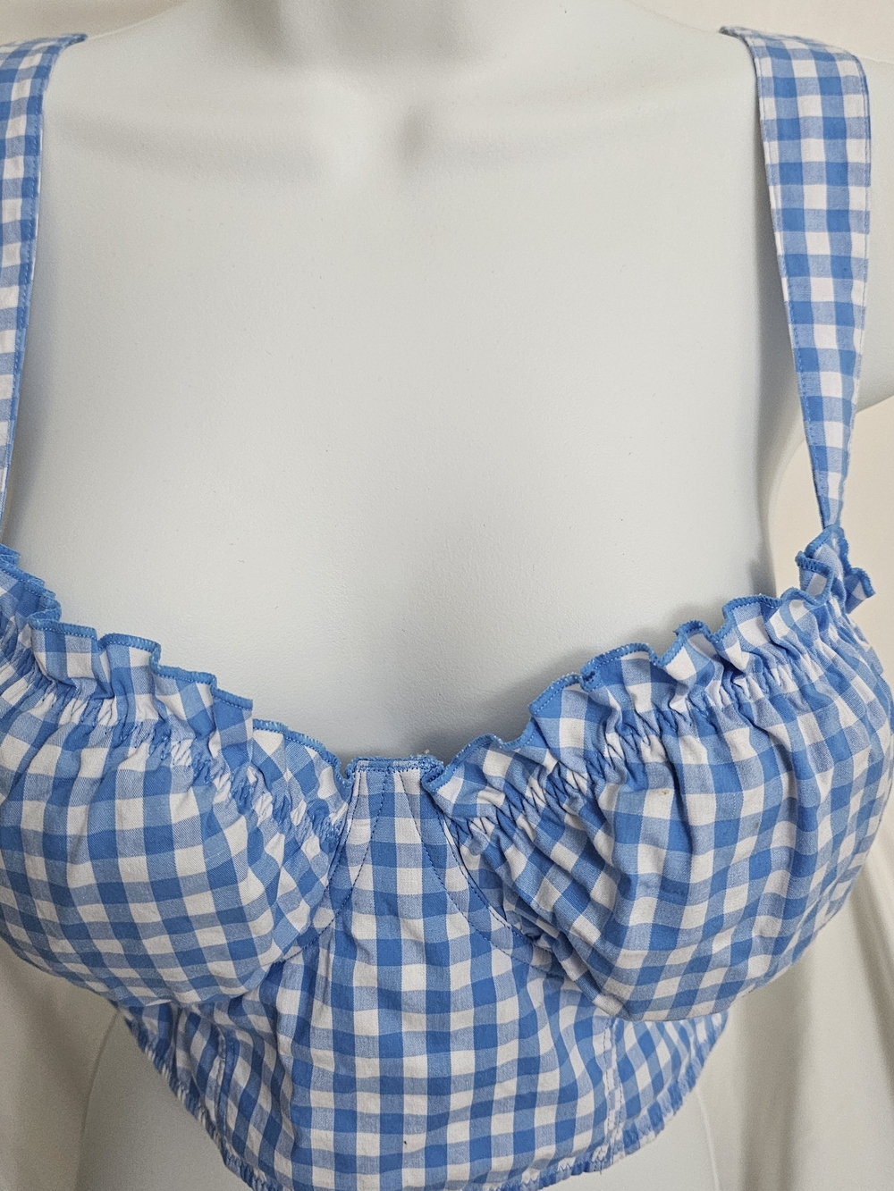 NWOT Colsie Blue and White Gingham Crop Top / Bralette, Sz M